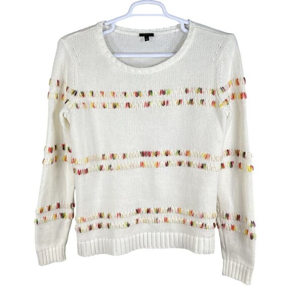 Talbots Womens L White Knit Sweater Rainbow Accents Space Dye Long Sleeve Top - Picture 3 of 15